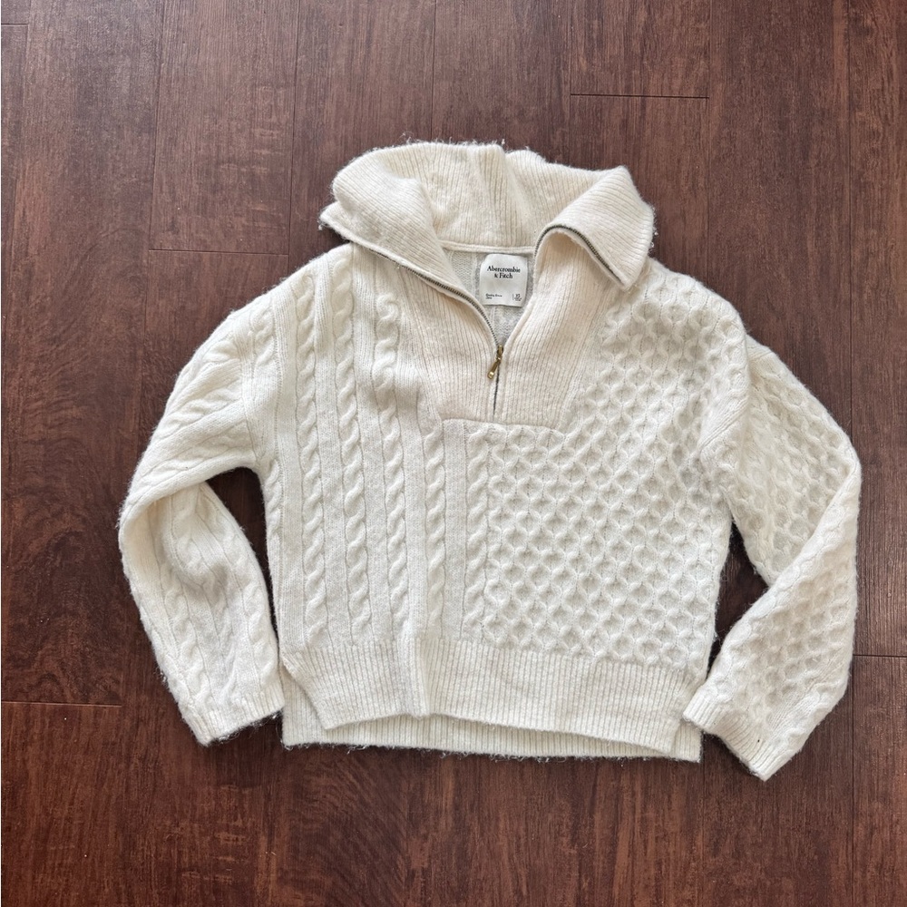 Abercrombie & Fitch Cream Cable Quarter-Zip Mock Sweater